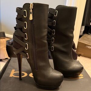 bebe Black Strappy Heeled Boots